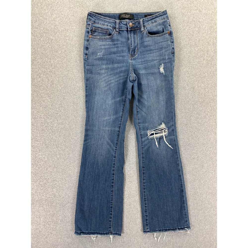 Judy Blue Jeans Womens 3/26 (Fits 26x28) Bootcut Frayed Hem Distressed Mid Rise‎